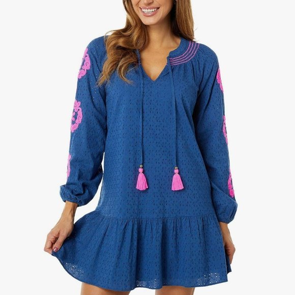 Lilly Pulitzer Lucee Dress, Oyster Bay Navy Bayside Eyelet, Size S Small - Picture 2 of 13